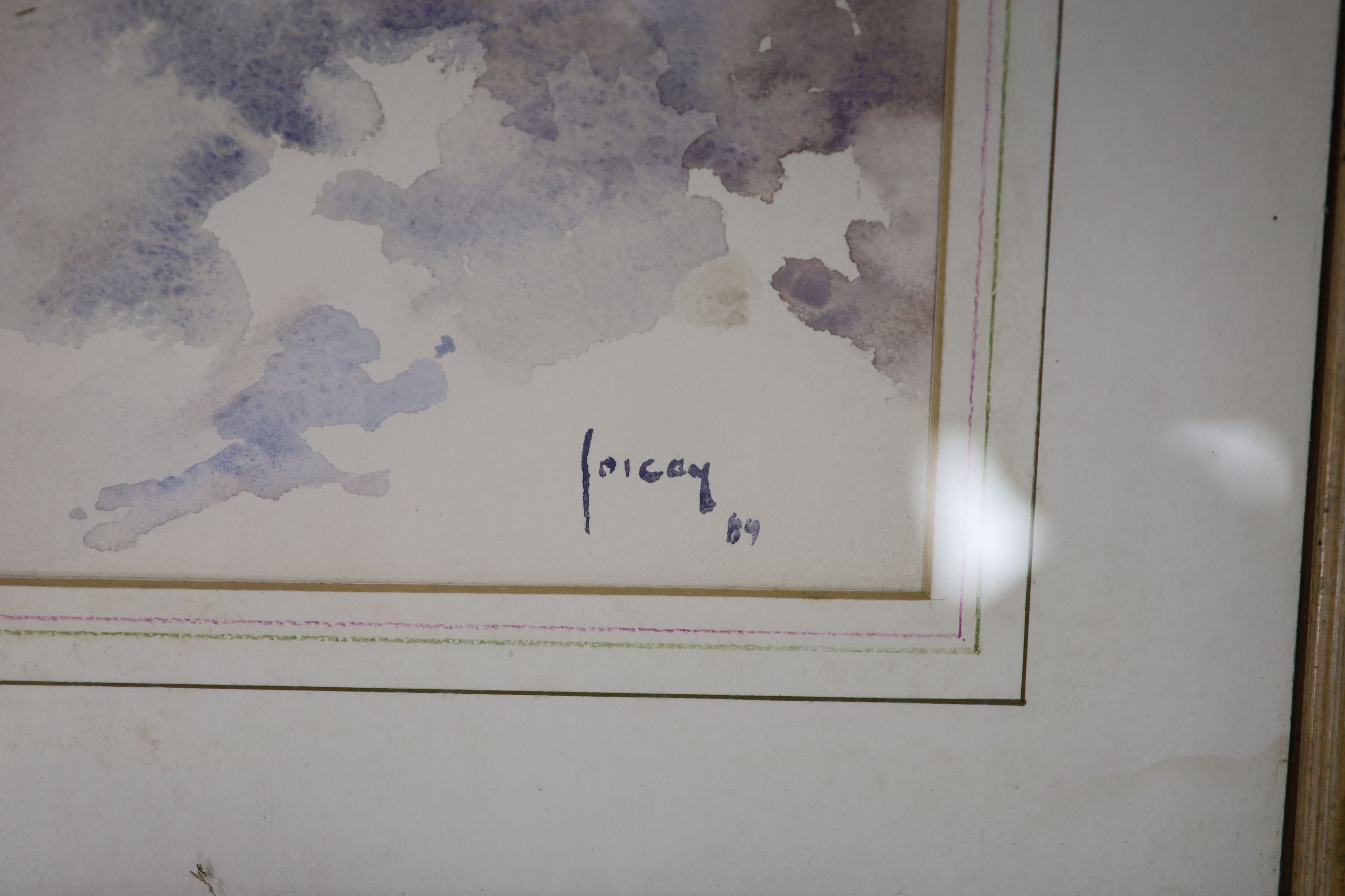 Richard Joicey, watercolour, Spitfires in flight, signed and dated '89, 23 x 48cm